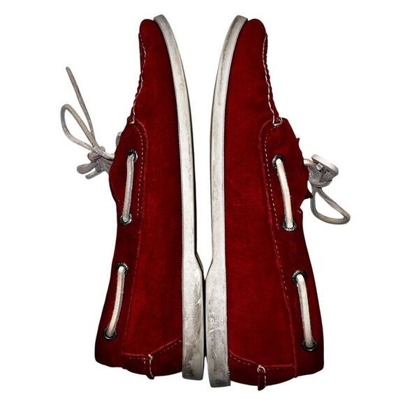 Vintage L.L. Bean Womens 9.5 Red Leather Topsider Boat Shoes White Rubber Soles - Picture 6 of 8